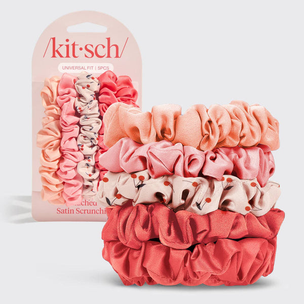 Ruched Satin Scrunchies Set - Assorted Cherry Blossom