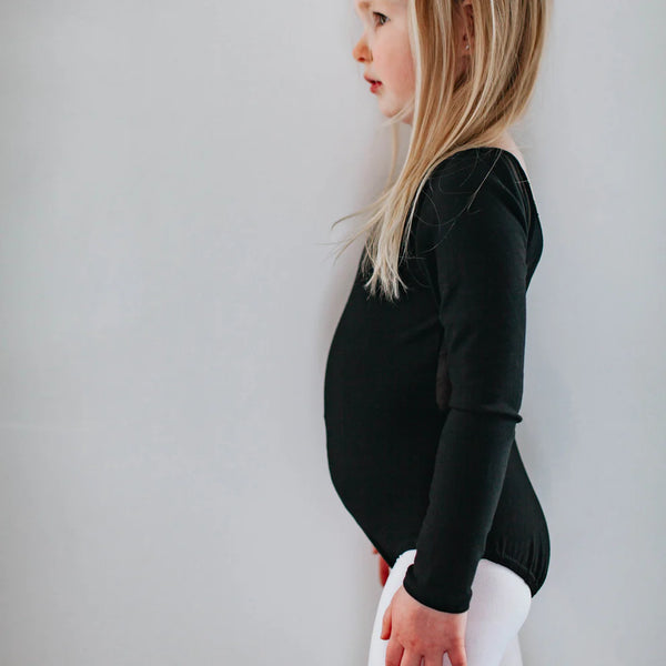 Black Long Sleeve V-Back Leotard