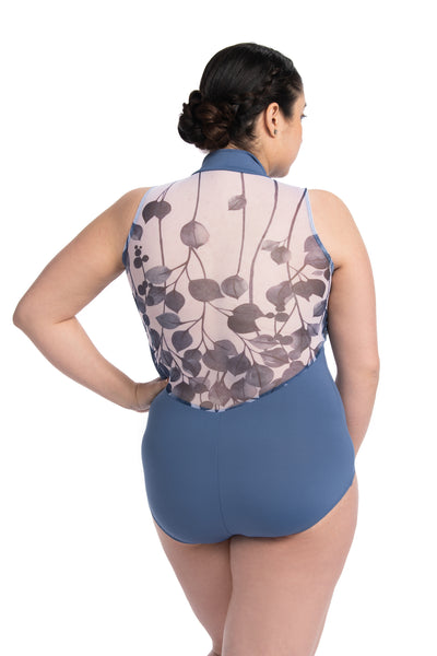 1062FL Zip Front Leotard with Falling Leaves Print