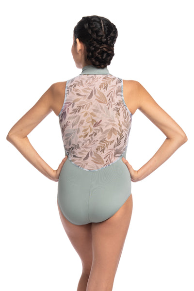 1062SF Zip Front Leotard with Soft Fern Print